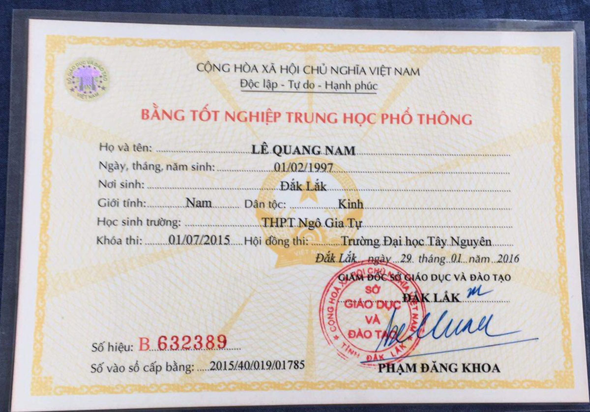 Làm bằng cấp ba có hồ sơ gốc